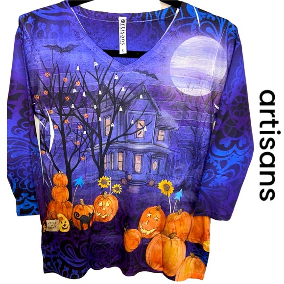 ARTISANS Halloween Graphic Scene Top Size Small - Picture 1 of 5
